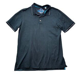 Robert Graham Black Polo Shirt M 100% Cotton Blue Stitching Casual Mens Top